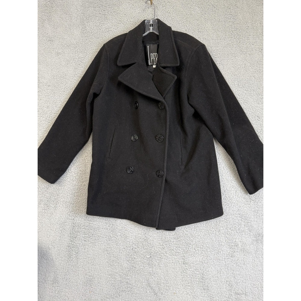 J. Percy Peacoat Womens 10 Black Wool Double Breasted Anchor Buttons Made USA